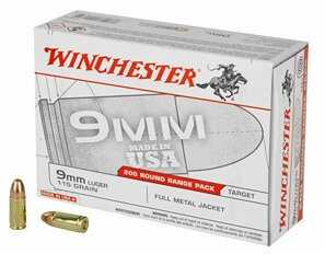 9mm Luger 115 Grain Full Metal Jacket 200 Rounds Winchester Ammunition