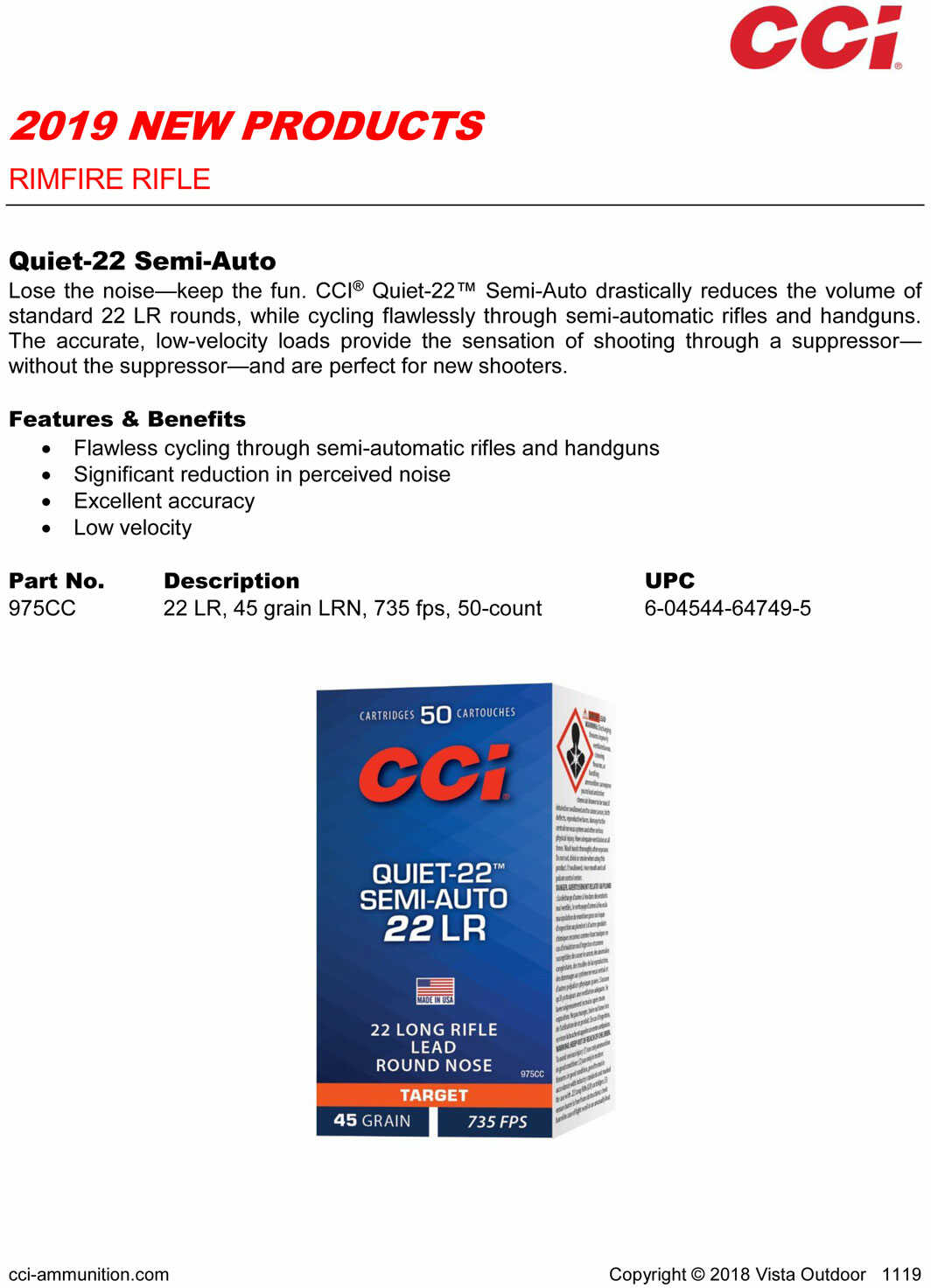CCI 22 LR 45GR LRN SA QUIET 22 50BX