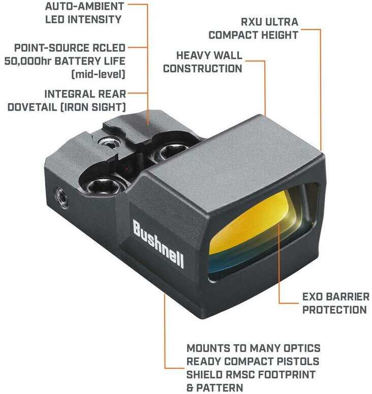 Bushnell RXU200 RXU-200 Ultra Compact Relfex Sight Black 1X 21mm 6 MOA Red Dot Reticle Handgun