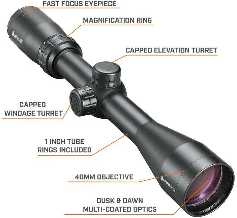 Bushnell Rb6394Bs11 Banner 2 Black 3-9X40mm 1" Tube Doa Quick Ballistic AO Reticle