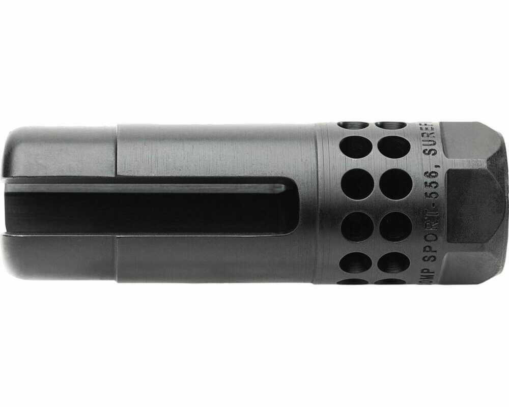 Surefire WARCOMPSPORT5561228 Sport Flash Hider 22 Cal (5.56mm) 1/2"-28 tpi Open Tine 3-Prong Ported Black Stai