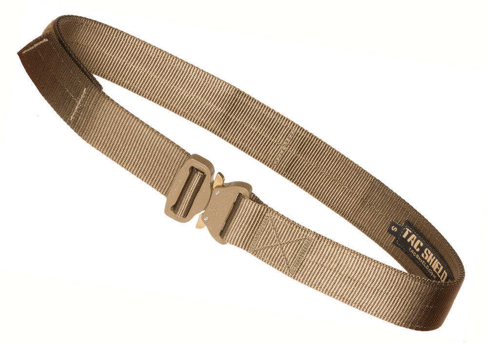 TACSHIELD (Military Prod) T303-MDCY Tactical Gun Belt With Cobra Buckle 34"-38" Webbing Coyote Medium 1.75" Wide