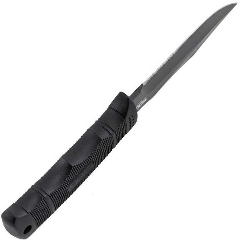 S.O.G SOG-M37N-CP Seal Pup 4.75" Fixed Clip Point Part Serrated Powder Coated AUS-8A SS Blade Black W/Raised Diamond Pat