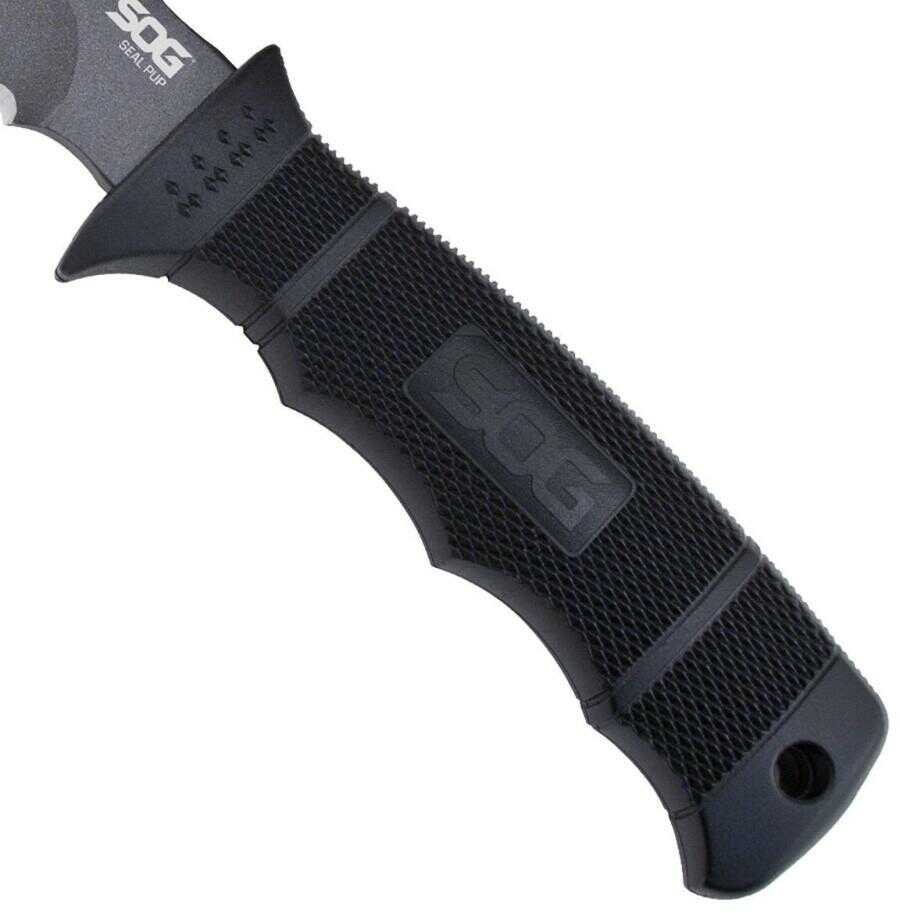 S.O.G SOG-M37N-CP Seal Pup 4.75" Fixed Clip Point Part Serrated Powder Coated AUS-8A SS Blade Black W/Raised Diamond Pat