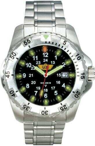 Uzi Defender Tritium Watch W/Silver Stainless Steel Strap