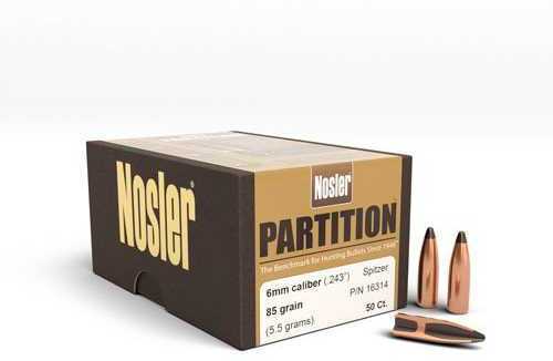 Nosler 6mm .243 Diameter 85 Grain Spitzer Partition 50 Count