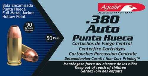 380 ACP 90 Grain Jacketed Hollow Point 50 Rounds Aguila Ammunition