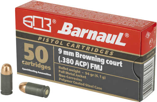 380 ACP 94 Grain Full Metal Jacket 50 Rounds Barnaul Ammunition