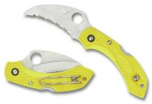 Spyderco C28SYL2HB Dragonfly 2 Salt 2.30" Folding Hawkbill Serrated H1 Steel Blade FRN Yellow Handle