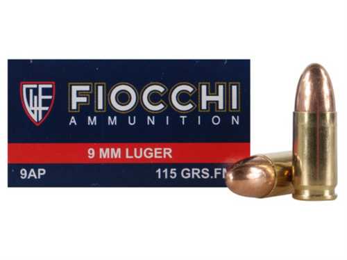 9mm Luger 115 Grain Full Metal Jacket 50 Rounds Fiocchi Ammunition