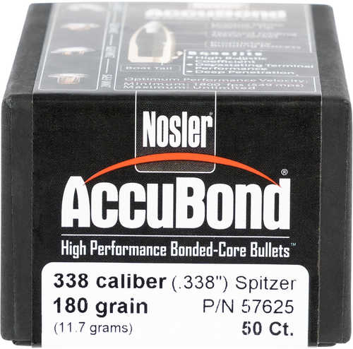 Nosler 338 Caliber .338 Diameter 180 Grain Spitzer AccuBond 50 Count