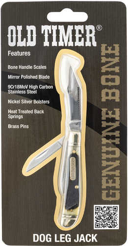 Old Timer Dog Leg Jack 2.26" Folding Clip Point/Pen Plain 9Cr18MoV High Carbon SS Blade Sawcut Bone Wi