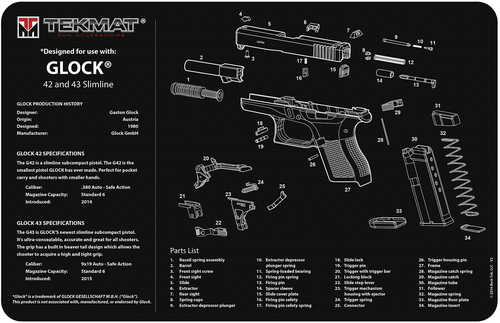 TekMat Ultra Mat For Glock 42/43 Cleaning Mat Thermoplastic Surface Protects Gun From Scratching 1/4" Thick 15"X20" Tube