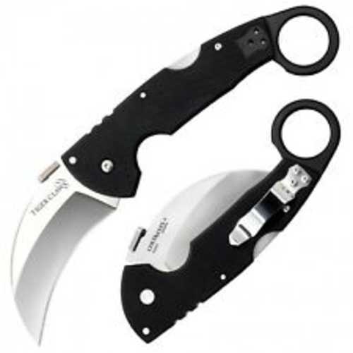 Cold Steel Cs22C Tiger Claw 3.50" Folding Hawkbill Plain Stonewashed American S35VN Blade/6" Matte Black W/Ring G10 Hand