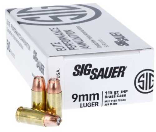 9mm Luger 115 Grain Jacketed Hollow Point 50 Rounds Sig Sauer Ammunition