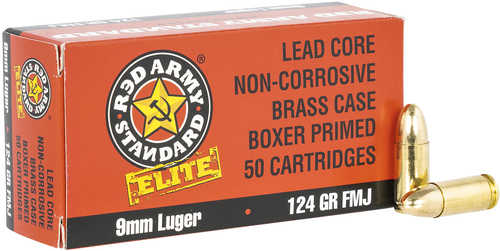 9mm Luger 124 Grain FMJ 50 Rounds Red Army Ammunition