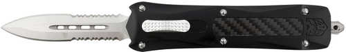CobraTec Knives Queen 3.13" OTF Dagger Serrated D2 Steel Blade Black Anodized Aluminum W/Carbon Fiber