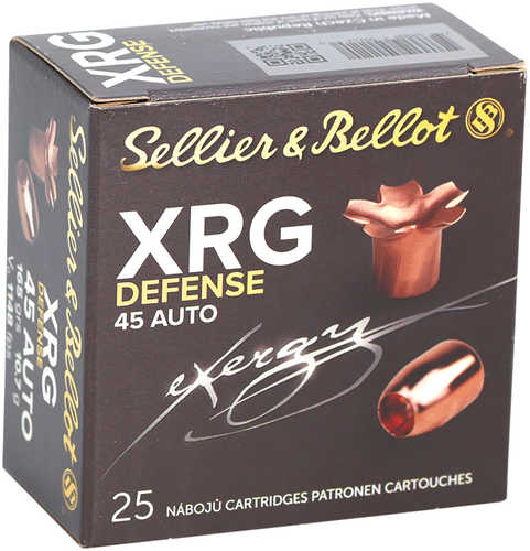 Sellier & Bellot XRG Defense .45 ACP Ammunition 25 Rounds Copper HP 165 Grain