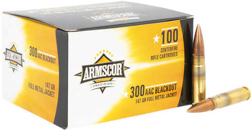 300 AAC Blackout 147 Grain FMJ 100 Rounds Armscor Ammunition