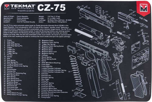 TekMat TEKR17CZ75 Black/White Rubber 17" Long 11" X 17" CZ-75 Parts Diagram Illustration