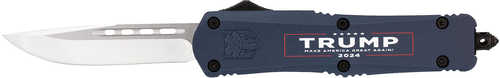 CobraTec Knives MTRP24BLUDNS FS-3 Trump 2024 Medium OTF Drop Point Plain Satin D2 Steel Blade, 4.50" Blue W/Trump, Make