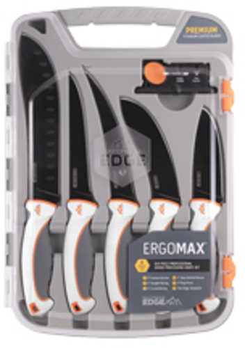 Outdoor Edge ErgoMax Fixed Blade Knife Set Plain Edge 5Cr13MoV Blade Steel White and Orange Handles Titanium Coated Blad