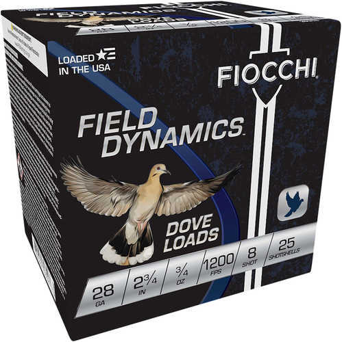28 Gauge 2-3/4" Lead #8  3/4 oz 25 Rounds Fiocchi Shotgun Ammunition