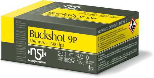 Noble Sport Plumbum Buckshot Shotshells 20 Ga 2-3/4" 9 Pellet 1300 Fps #1 10/ct