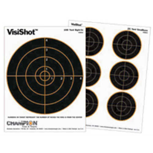 Champion Traps And Targets Visishot 6 - 3" Bulls 10 Pack 8.5"X11" Bright Orange circles Appear From Shots On
