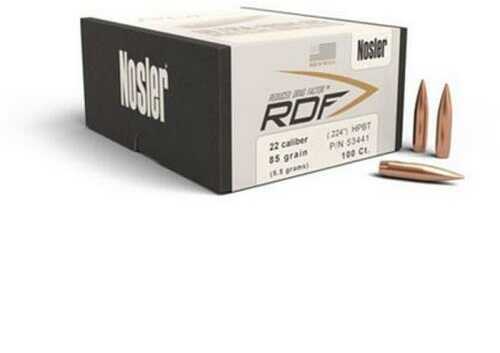 Nosler 53441 RDF Match 22 Caliber .224 85 Grains Hollow Point Boat Tail 100 Box