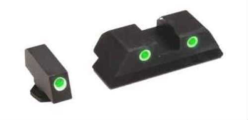 AmeriGlo GL113 Classic 3 Dot Night Sight Fits Glock 17/19 Tritium Green w/White Outline Front