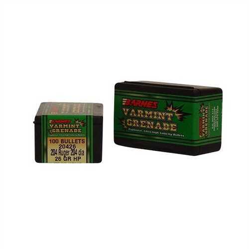 Barnes 20 Caliber .204 Diameter 26 Grain Varmint Grenade 100 Count