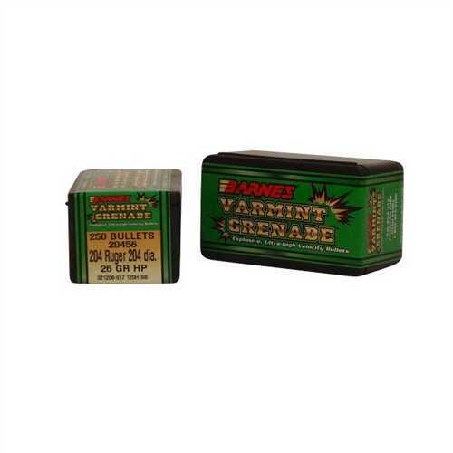 Barnes 20 Caliber 26 Grains Varmint Grenade .204" 250/Box