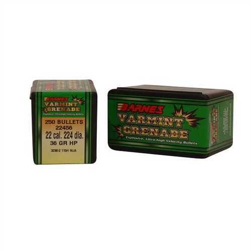 Barnes Bullets 30189 Varmint Grenade 22 Caliber .224 36 GR Flat Base Hollow Point 250 Box