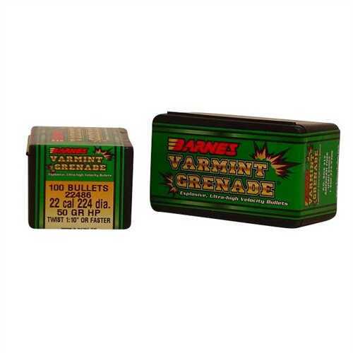 Barnes Bullets 30198 Varmint Grenade 223 Caliber .224 50 gr Flat Base Hollow Point 100 Box