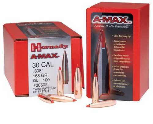 Hornady .308 Caliber 168 Grain A-Max 250/Box Md: 305026 Bullets