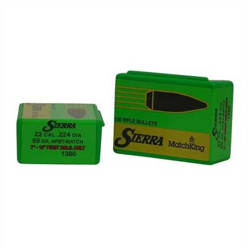 Sierra 22 Caliber 69 Grains HPBT Match .224" 100/Box Bullets