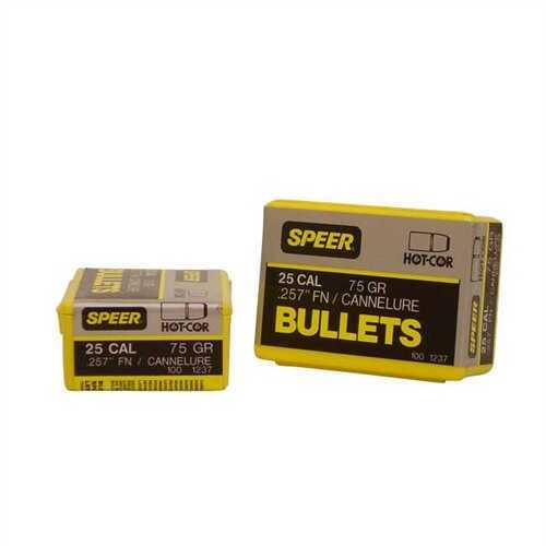 Speer 257 Caliber 75 Grain Flat Nose Cannelure 100/Box Md: 1237 Bullets