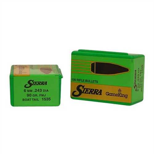 Sierra Gameking 6MM/243 Caliber 90 Grain Full Metal Jacket Boat Tail 100/Box Md: 1535 Bullets