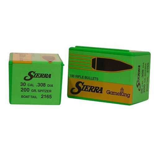 Sierra Gameking 30 Caliber 200 Grain Boat Tail Spitzer 100/Box Md: 2165 Bullets