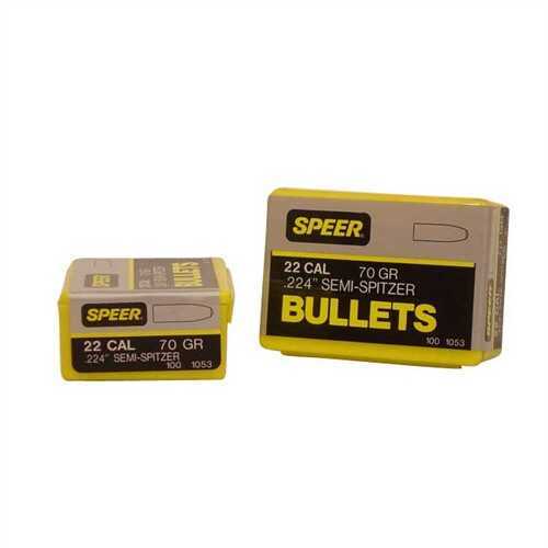 Speer Bullet 22 Caliber 70 Grains SP Semi Spitzer .224" 100/B