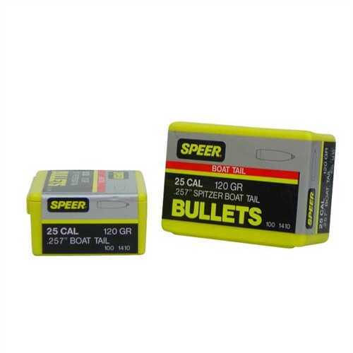 Speer Bullets 1410 Boat-Tail 25 Caliber .257 120 GR Jacketed Soft Point Tail (JSPBT) 100 Box