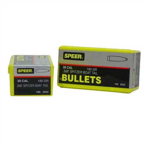 Speer 30 Caliber 180 Grain Spitzer/Boat Tail 100/Box Md: 2052 Bullets