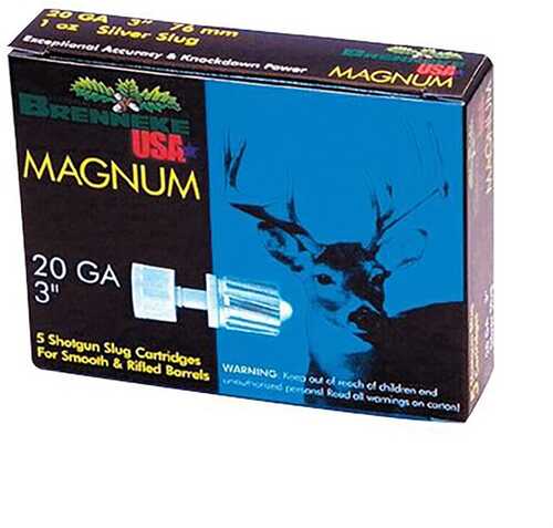 Brenneke Magnum Shotgun Ammo 20 Gauge 3" Slug 1 Oz 1476 fps 5 Rounds