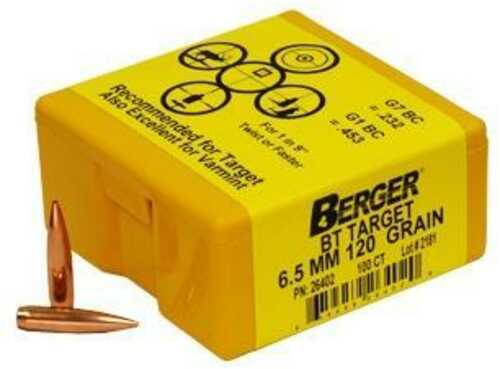 Berger Match Grade Target Bullets 6.5mm .264" 120 BT 100/Box
