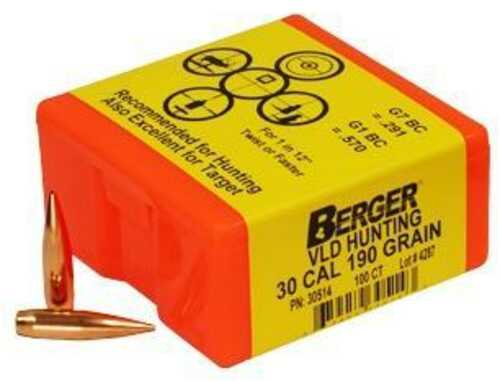 Berger Match Grade Hunting Bullets .30 Cal .308" 190 Gr VLD Hunter 100/Box