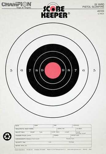 Champion Scorekeeper Targets Fluorescent Orange Bull - 25 Yd. Pistol Slow Fire 12/Pack