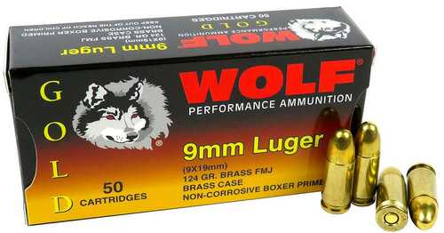 WOLF GOLD 9MM 124GR FMJ 50/BX BRASS