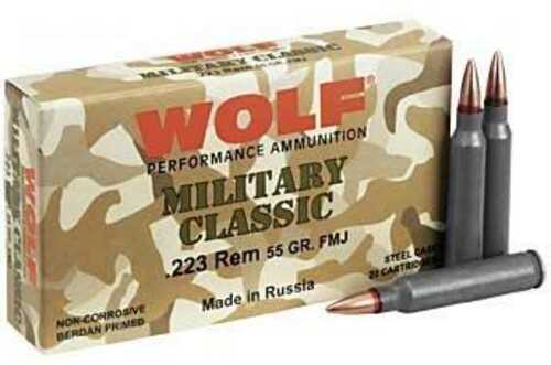 Wolf Military Classic Rifle Ammunition .223 Rem 55 Gr FMJ 3241 Fps - 20/Box