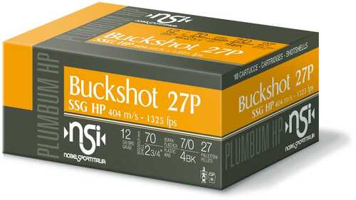 Noble Sport Plumbum Buckshot Shotshells 12 Ga 2-3/4" 27 Pellet 1325 Fps #4 10/ct
